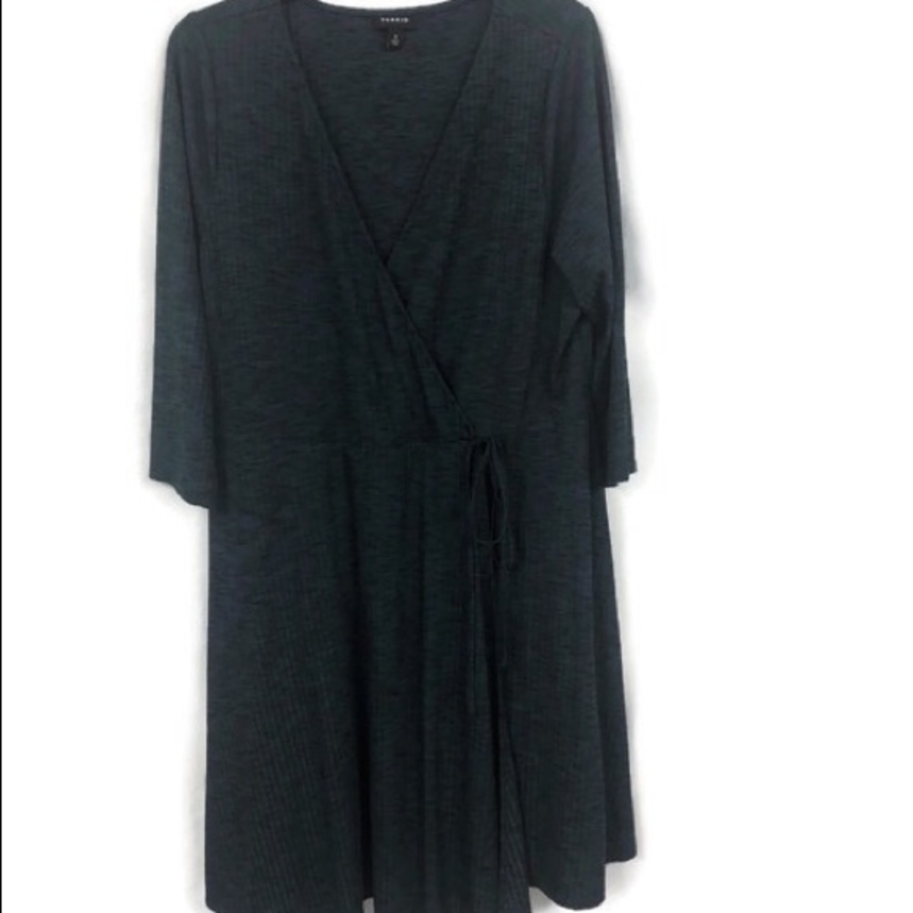 TORRID TEAL HEATHERED FAUX WRAP DRESS 2X‎